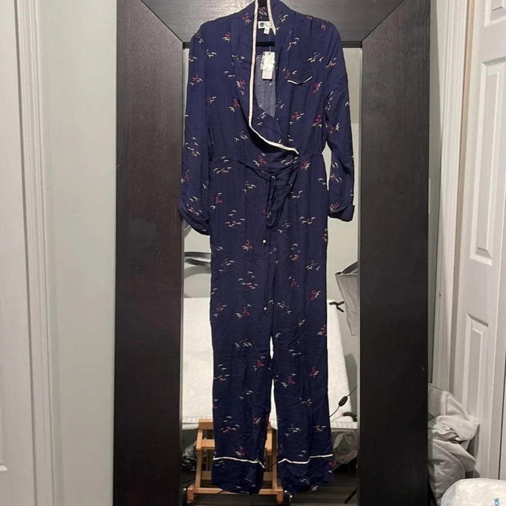 Anthropologie Floreat Pajama Jumpsuit Bird Print Jumpsuit S